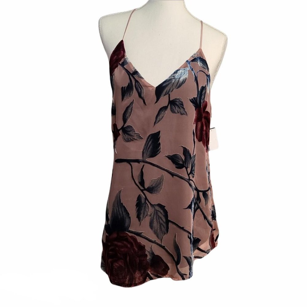 Lavander Brown Women's Velvet Burnout Floral Cami Tank Top Mauve Multi Size S